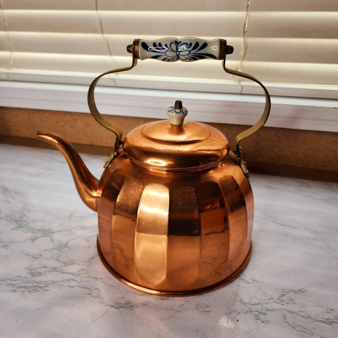 Vintage Copper Kettle Teapot With Porcelain Handle Etsy