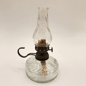 FINGER LAMP swirl glass Font & Chimney miniature LIGHTING kerosene oil antique