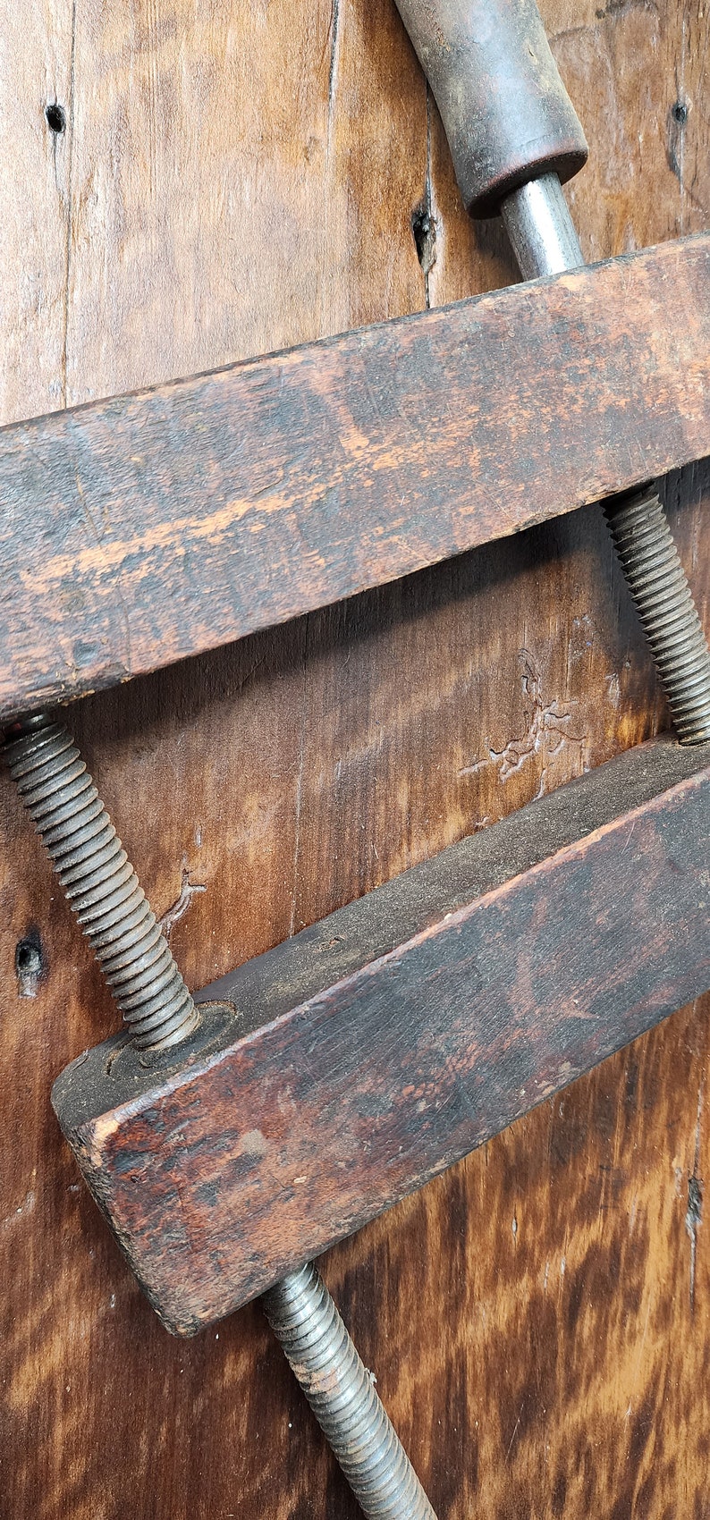 Large Antique Wooden Clamp Double Screw Woodworking Furniture Etsy