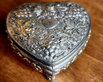 Antique Metal Heart Trinket Jewelry Box