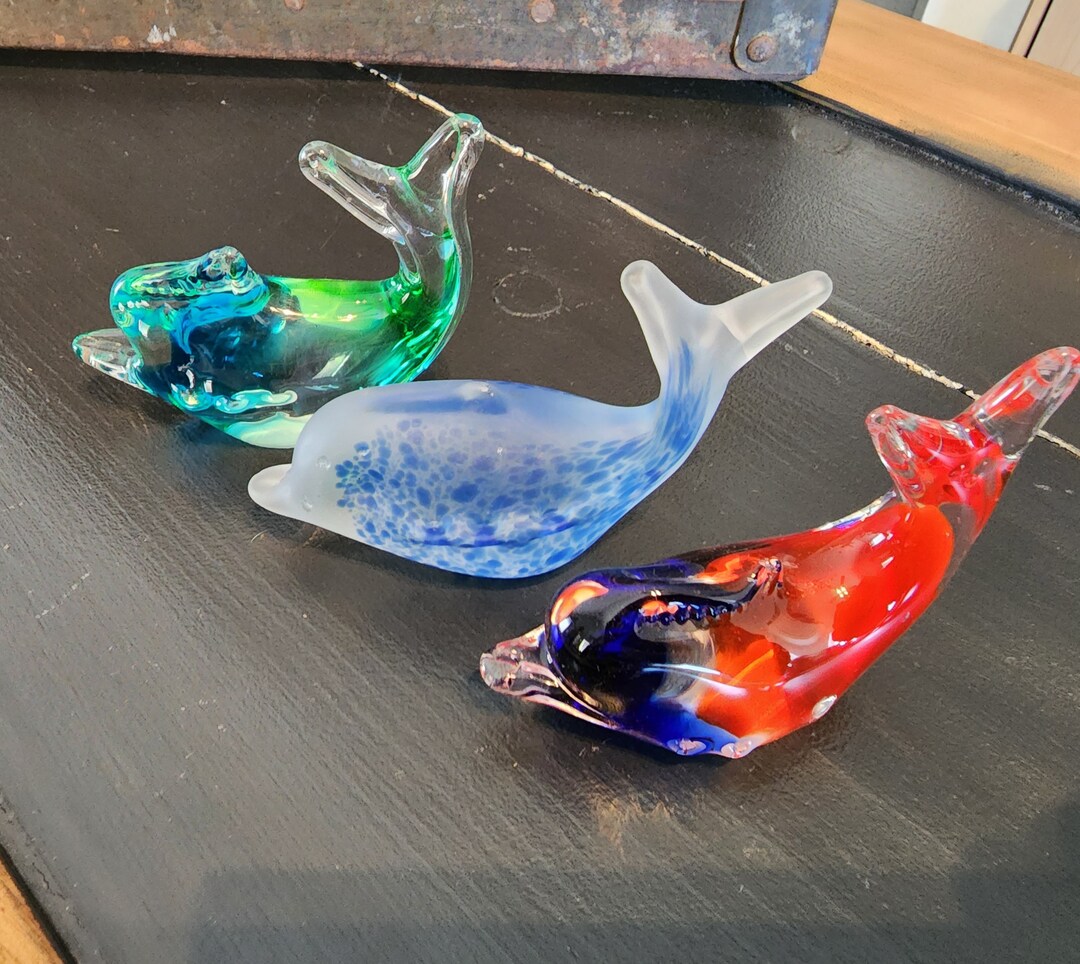 Vintage Glass Dolphin Paperweights Set of 3 Etsy