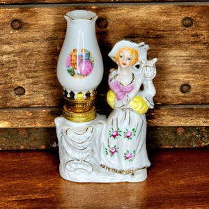 Miniature Floral Oil Lamp w/ Girl