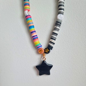 Wednesday and Enid charm necklace, personalized Wednesday Addams necklace, heishi custom made , friends initials necklace ,movie inspired