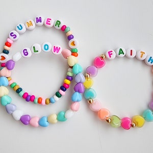 Personalized Name Bracelet: Colorful Heart Beads, Custom Kids Jewelry