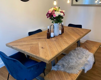 Beautifully Handmade Parquet Herringbone Bench - for Dining Table