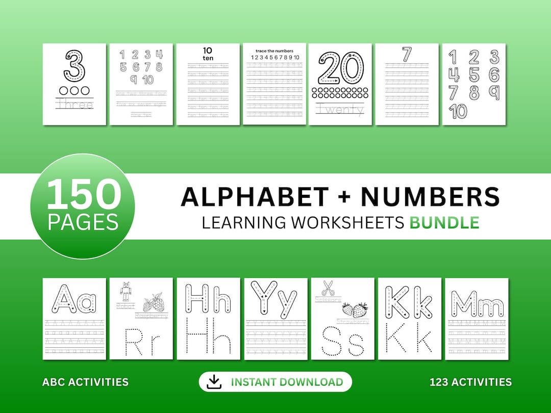 Alphabet + Numbers Worksheets Bundle | 150 Printable Kids Worksheets ...