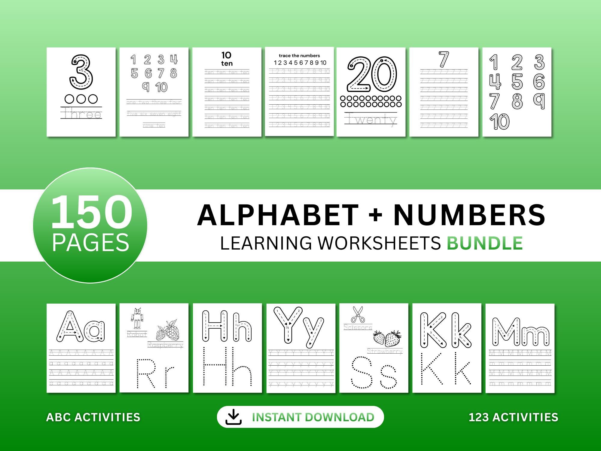 Alphanumeric Numbers Worksheet Alphabet + Numbers Worksheets Bundle | 150 Printable Kids Worksheets ...