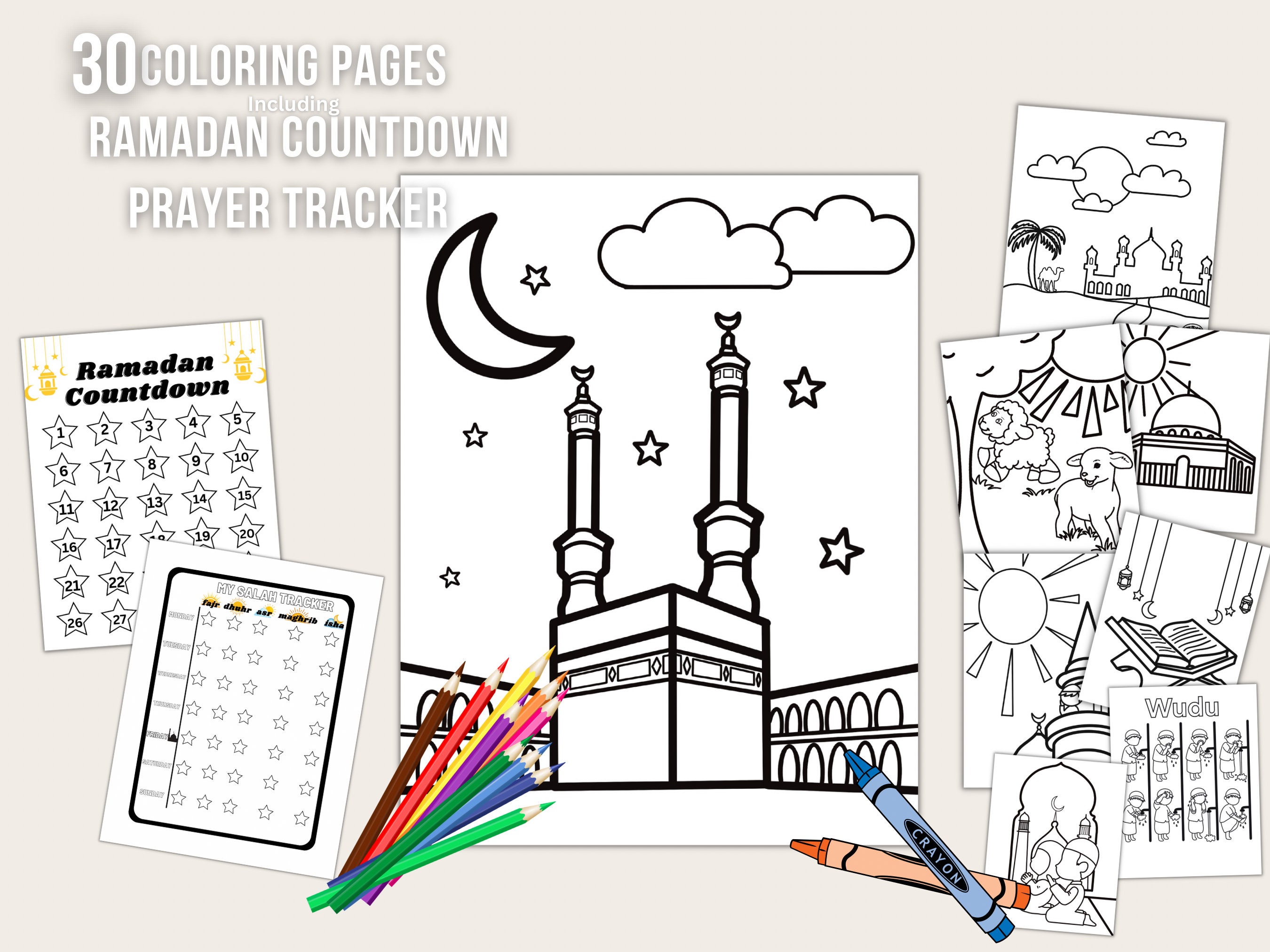 Large Ramadan Advent Calendar Colouring with Crayons - Chocolate