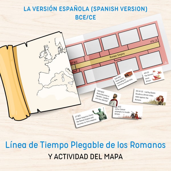 Línea de Tiempo Plegable de los Romanos, BCE CE, Aprender Sobre la Historia, Escuela en Casa, Descarga Digital, Actividad ESPAÑOLA