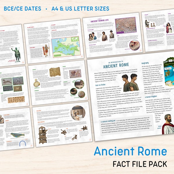 Ancient Rome Fact Files | BCE CE | Roman Empire History Learning Primary Education Homeschool Resource Printable Digital Download