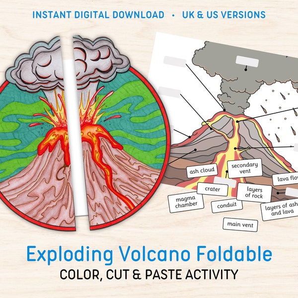 Activité pliable Volcano | Géographie de la Terre, apprentissage des ressources pour l'enseignement primaire Montessori, téléchargement numérique imprimable