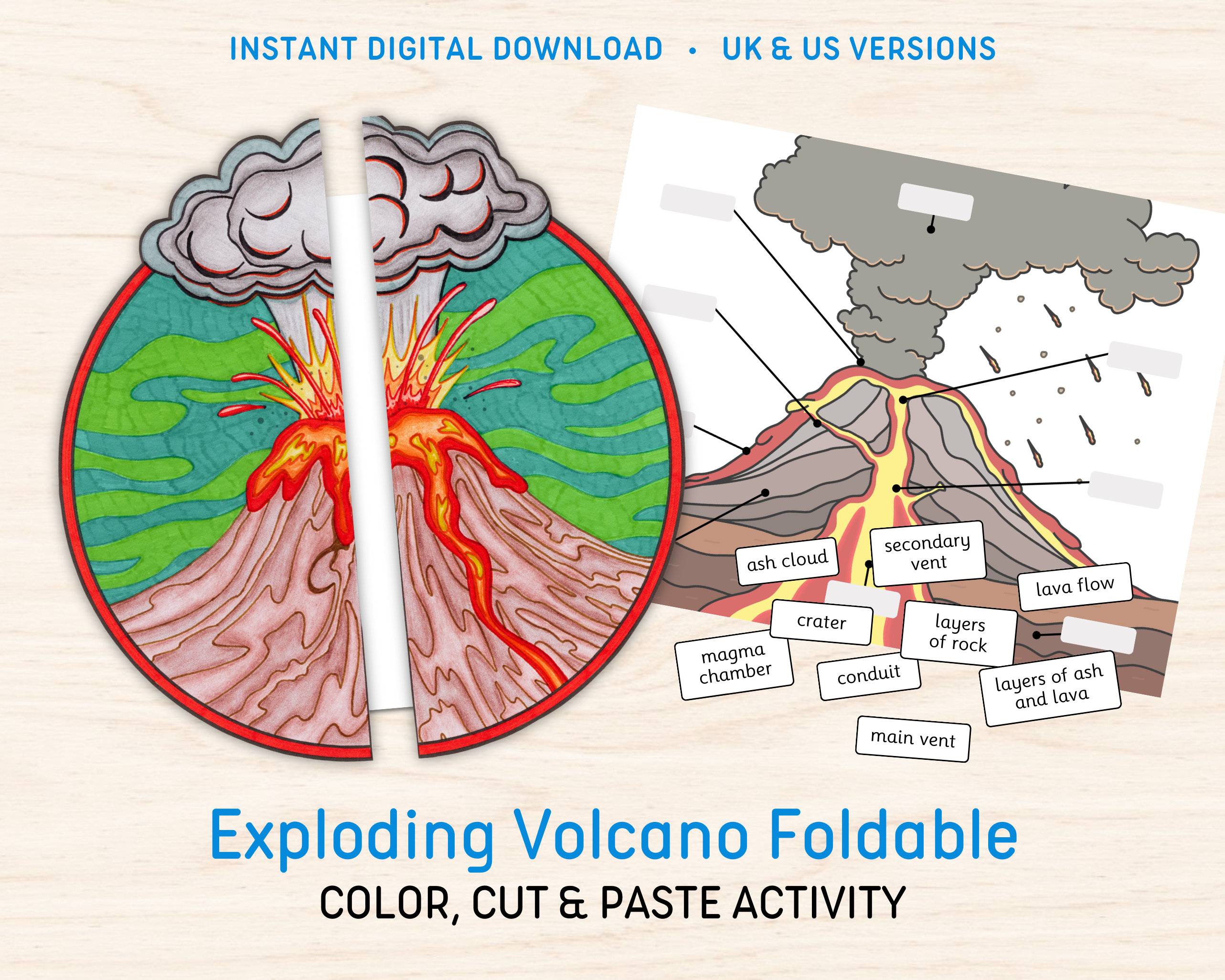 Volcano Foldable Activity | Earth Geography Science Learning Montessori Primary Education Homeschool Resource Printable Digital Download