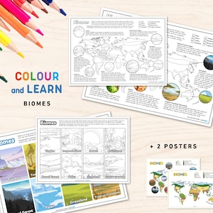 Biomes druckbare Färbung Aktivität, Kinder Geographie Poster, Karte Lernen, Farbe und lernen für Klassenzimmer und Homeschool DIGITAL DOWNLOAD