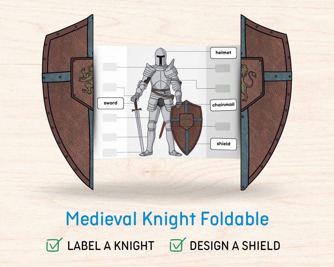 Knight Educational Medieval Knight Foldable Shield, British History Learning Primary ...