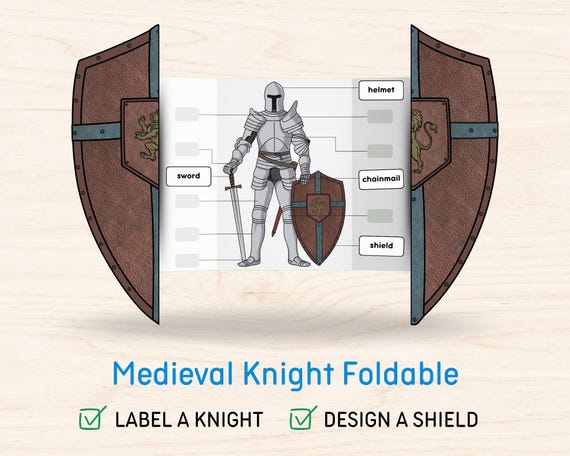 Medieval Knight Foldable Shield, British History Learning Primary Education For Classroom Homeschool Resource Printable PDF Digital Download