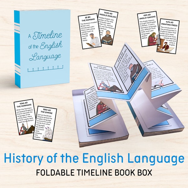 Kids Printable Timeline, History of the English Language Foldable Book Box, Educate Kids About English Classroom Homeschool Digital Resource