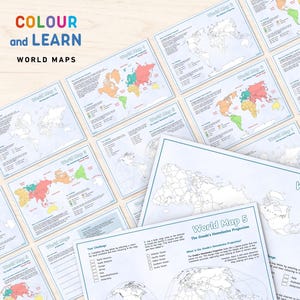 Weltkarten Druckbare Färbung Aktivität, Kinder Geographie, Karte Lernen, Farbe und Lernen für Klassenzimmer und Homeschool DIGITAL DOWNLOAD