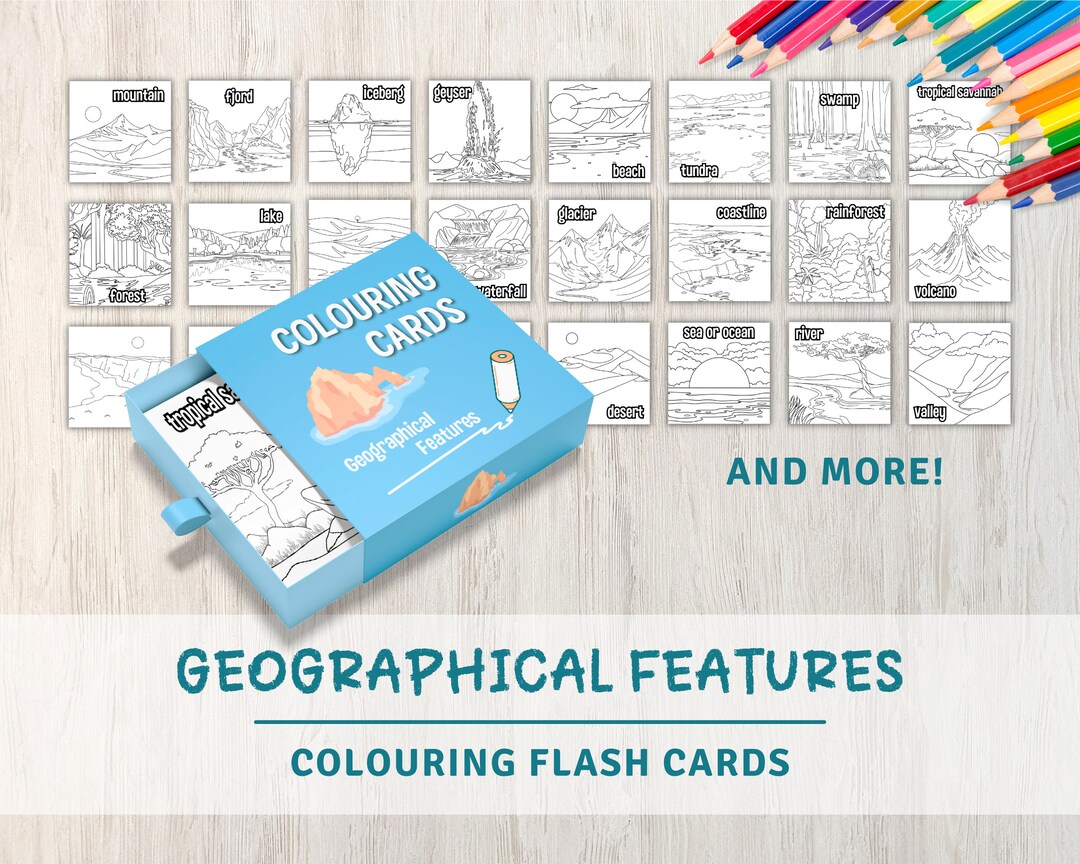 Geography Flash Cards Activity Coloring Cards Activity Etsy