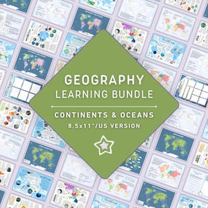 Continents and Oceans Learning BUNDLE, Infographics Foldable World Map Activity Posters Kid Geography Activities Homeschool DIGITAL Resource