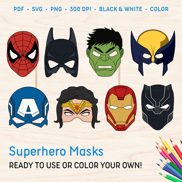 Superhero Masks | Halloween Costume, Photo Booth Masks, Props, Comic Book Party, Costume Party, Kids Birthday, Decorations, Digital Masks
