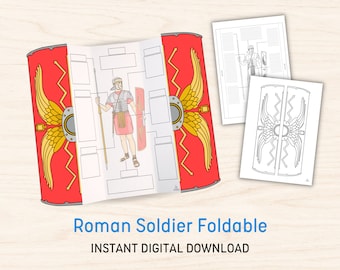 Roman Soldier Foldable Shield | Editable Ancient Rome History Learning Education Homeschool Resource Colour Printable PDF Digital Download