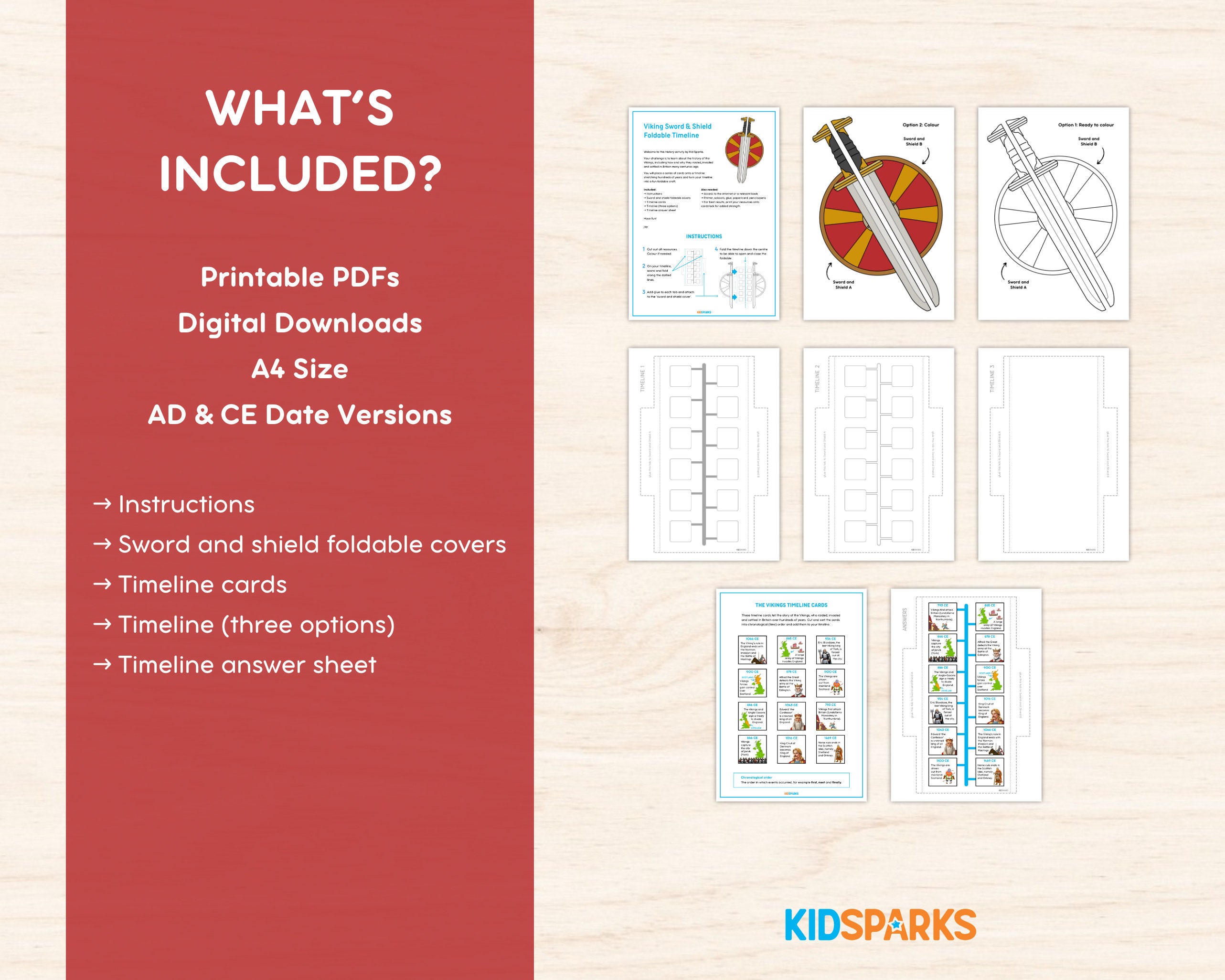 Printable Vikings Foldable Timeline, AD &amp; CE, Sword and Shield, Educate ...