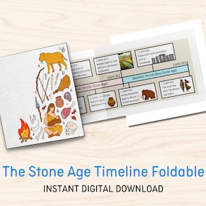 Foldable Stone Age Timeline | Educate Kids About Human History Prehistoric Homeschool Education Resource Color Printable Digital Download