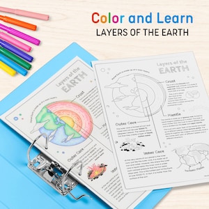 Printable Coloring Fact File, Layers of the Earth, Color and Learn, For Classroom and Homeschool Education, A4 and 8.5 x 11 inch DIGITAL PDF