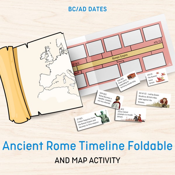 Ancient Rome Timeline Foldable | BC AD | Educate About Roman History Learning Education Homeschool Resource Color Printable Digital Download