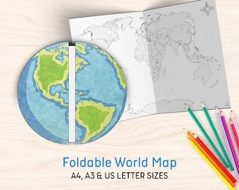 World Map Foldable Activity | Learn About Earth Geography Creatively Learn Home School Montessori Resources Printable PDF Digital Download