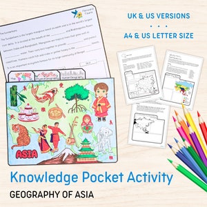 Asien Taschenaktivität | Kontinente Geographie Wissen Kinder lernen Bildung Homeschool Aktivität Montessori Ressourcen PDF digitaler Download