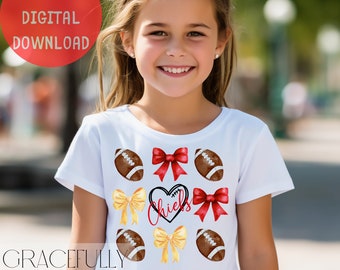 Vintage Kansas City Chiefs Football Coquette Bows T-Shirt Design - Digital Download PNG