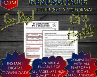 Out of Hospital Do Not Resuscitate Order Form Legal DNR Form Out of Hospital DNR Healthcare DNR Medical Care Health Planning Healthcare