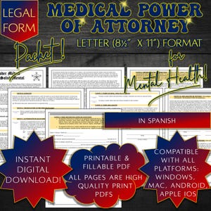 Medical Power of Attorney for Mental Health in Spanish MPOA Form Mental Health POA Legal Form in Spanish Medical Care Mental Health Planning