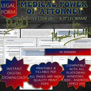 Medical Power of Attorney for Physical Health in Spanish MPOA Form Physical Health POA Legal Form in Spanish Medical Care Health Planning