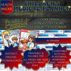 Printable Kids Medical Planner Printable Spanish Children Health Planner PDF Radiology Hospital Visits Mental Health Visits in Spanish PDF