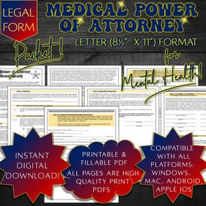 Medical Power of Attorney for Mental Health Form MPOA Mental Health Legal Form MPOA Mental Healthcare POA Medical Mental Health Planning