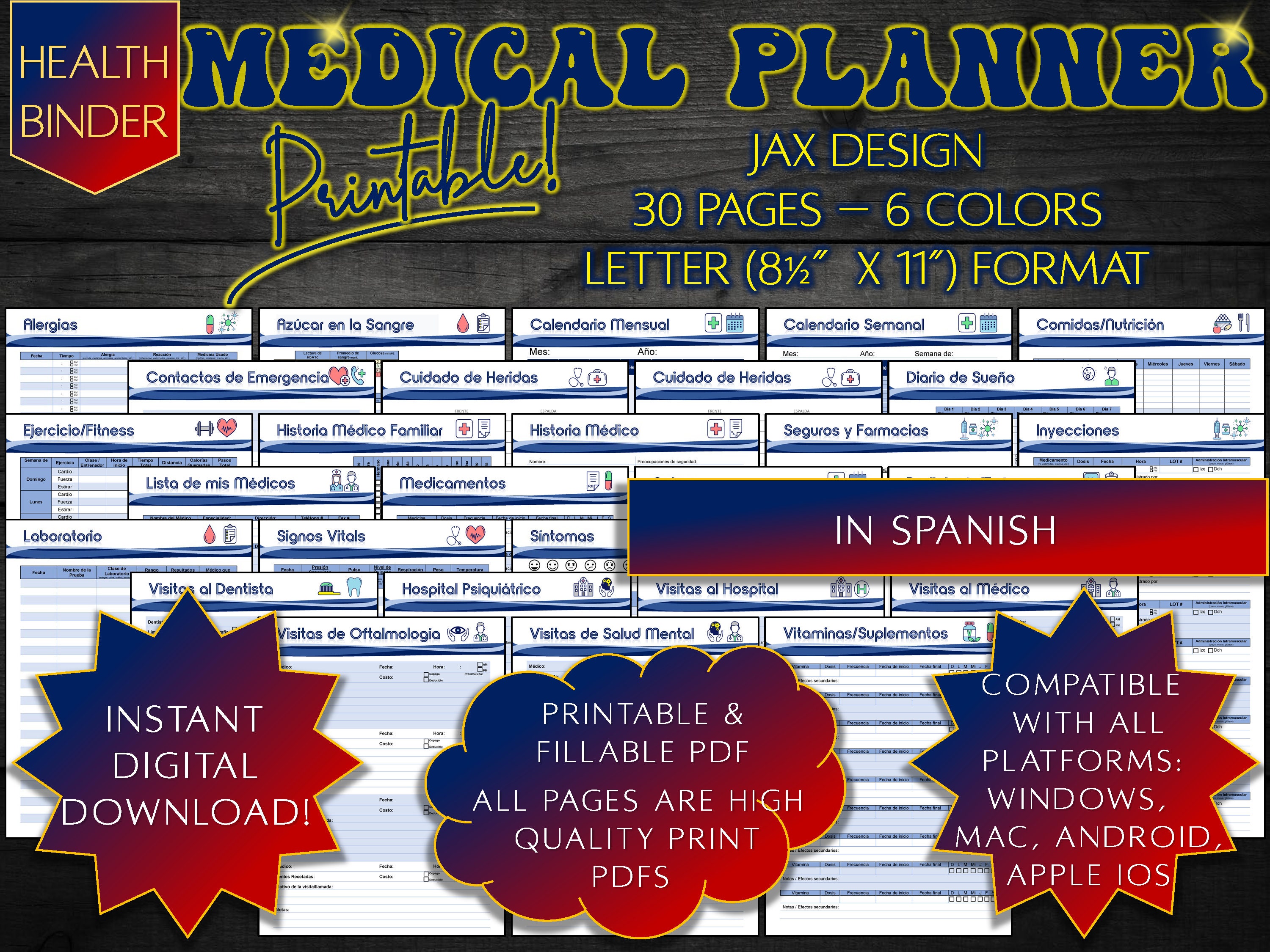 Spanish Medical Planner Printable Spanish Health Planner PDF Insurance ...