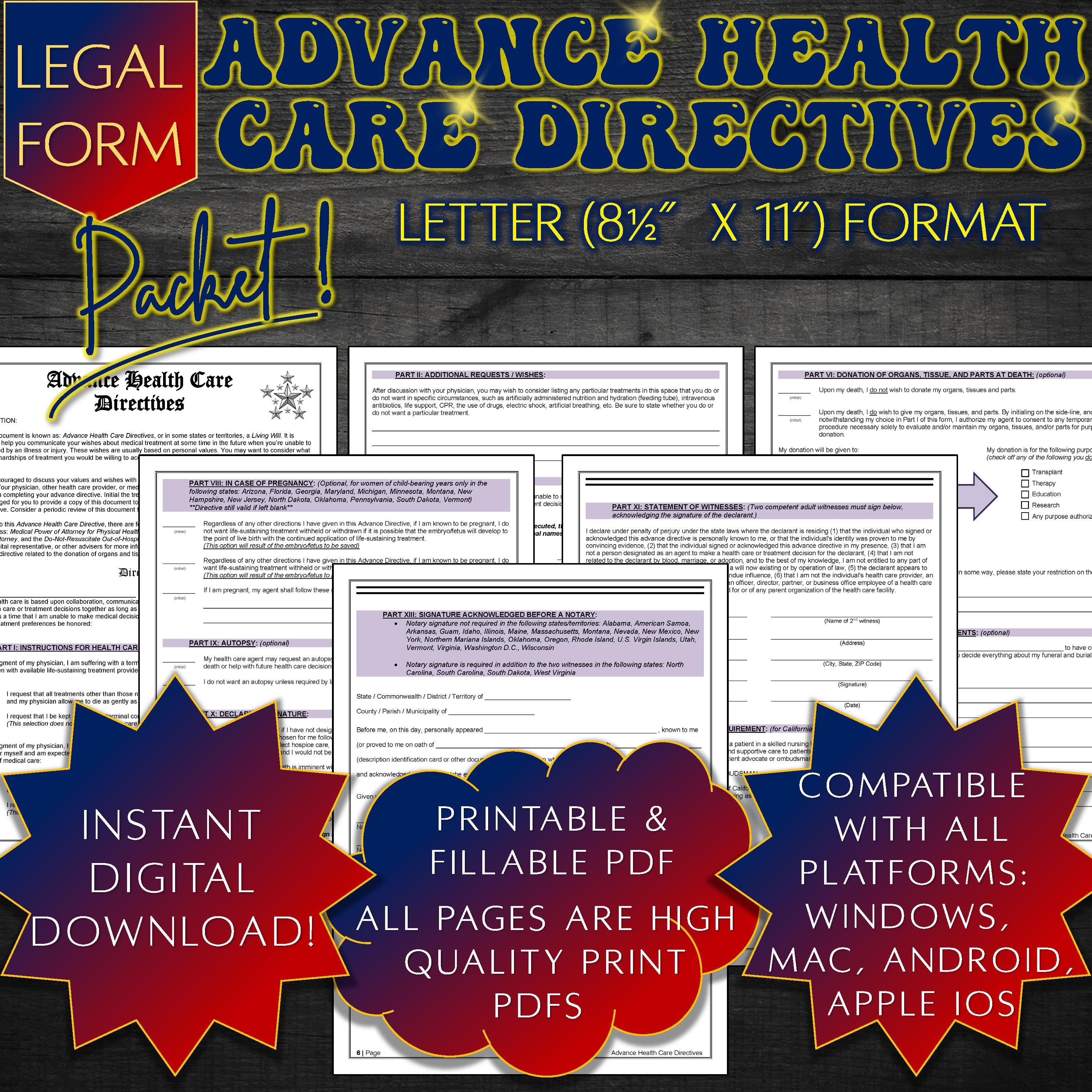 Advance Health Care Directives Form Living Will Legal Form Healthcare ...