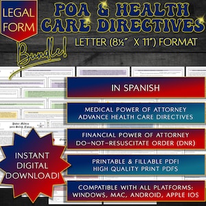 Medical Power of Attorney in Spanish MPOA Advance Directives Form Financial Power of Attorney Mental Health Power of Attorney POA DNR forms