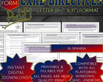 Advance Directives in Spanish Living Will Legal Form Advance Healthcare Directives Healthcare Planning Medical Legal Health Representative