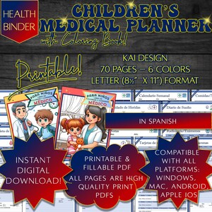 Spanish Kids Medical Planner Printable Spanish Children Health Binder Health Planner Blood Sugar Tracker Allergies Medication Vital Signs