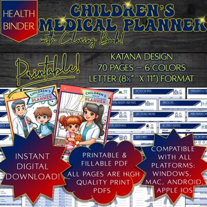 印刷可能な子供用医療プランナー、子供用ヘルスケアバインダー、健康プランナーPDF、ヘルスケア予約トラッカー、健康ジャーナル、病歴