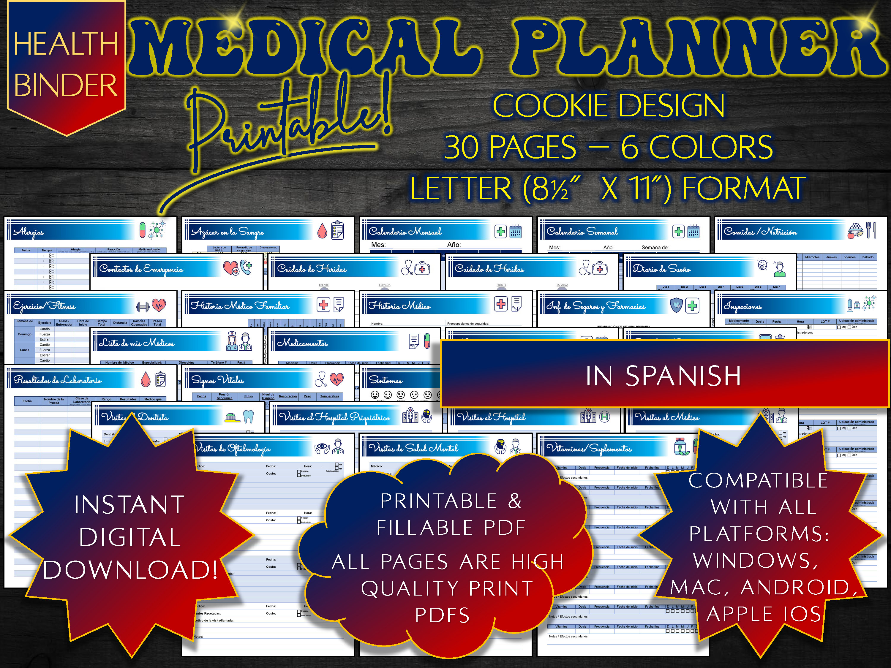 Printable Medical Planner Printable Spanish Health Planner PDF ...