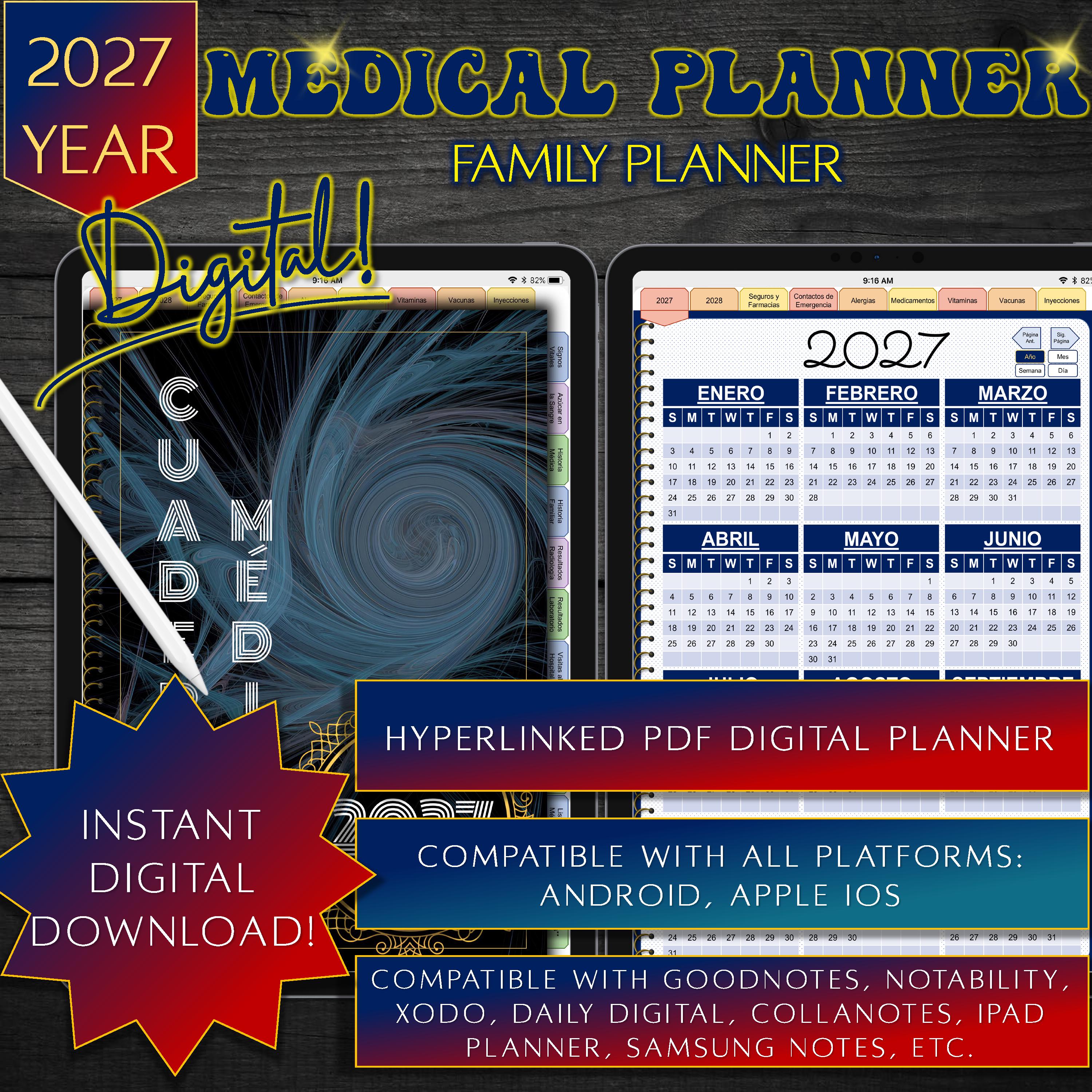 Medical Digital Planner Medical Binder Family 2027 Year Health