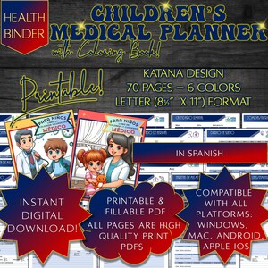 Spanish Kids Medical Planner Printable Spanish Children Health Planner PDF Insurance Info Vaccine Tracker Nutrition Tracker List of Doctors