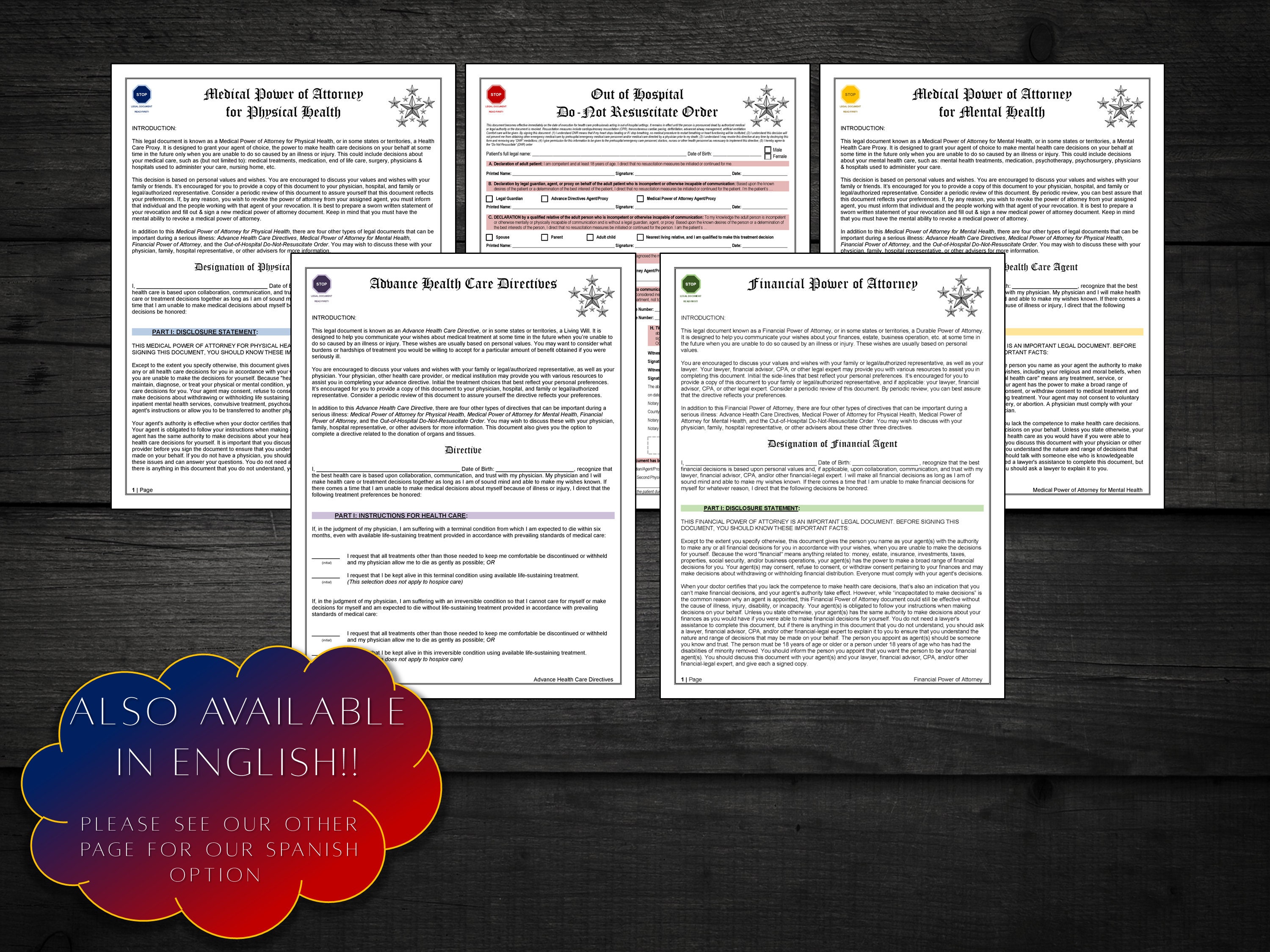 Medical Power of Attorney in Spanish MPOA Advance Directives Form