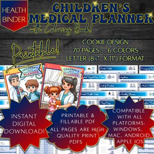 印刷可能な子供用医療プランナー、子供用ヘルスケアバインダー、健康プランナーPDF、保険情報、ワクチントラッカー、栄養トラッカー、医師リスト