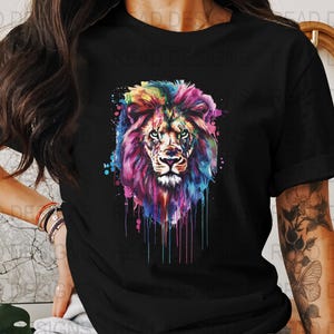 ライオンの水彩画、カラフルなライオンの頭、デジタルダウンロードPNG、動物の壁画、ユニークなライオンのデザイン、鮮やかなライオンのアート、室内装飾アート