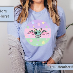 Pastel Goth Bat and Stars Cute Tshirt | Mystic, Witchy Vibes, Gifts for Women, Women Shirts | Unisex Softstyle T-Shirt